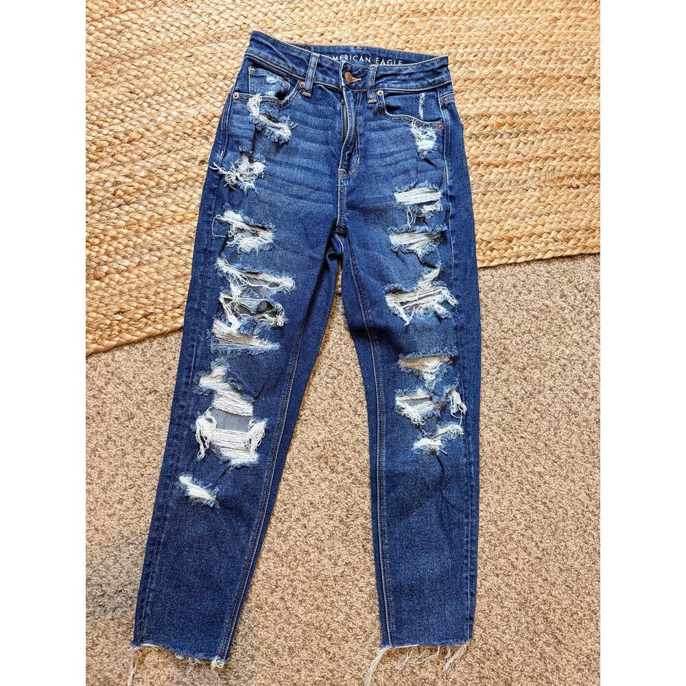 American Eagle, high-rise, distressed denim jeans 0 3615